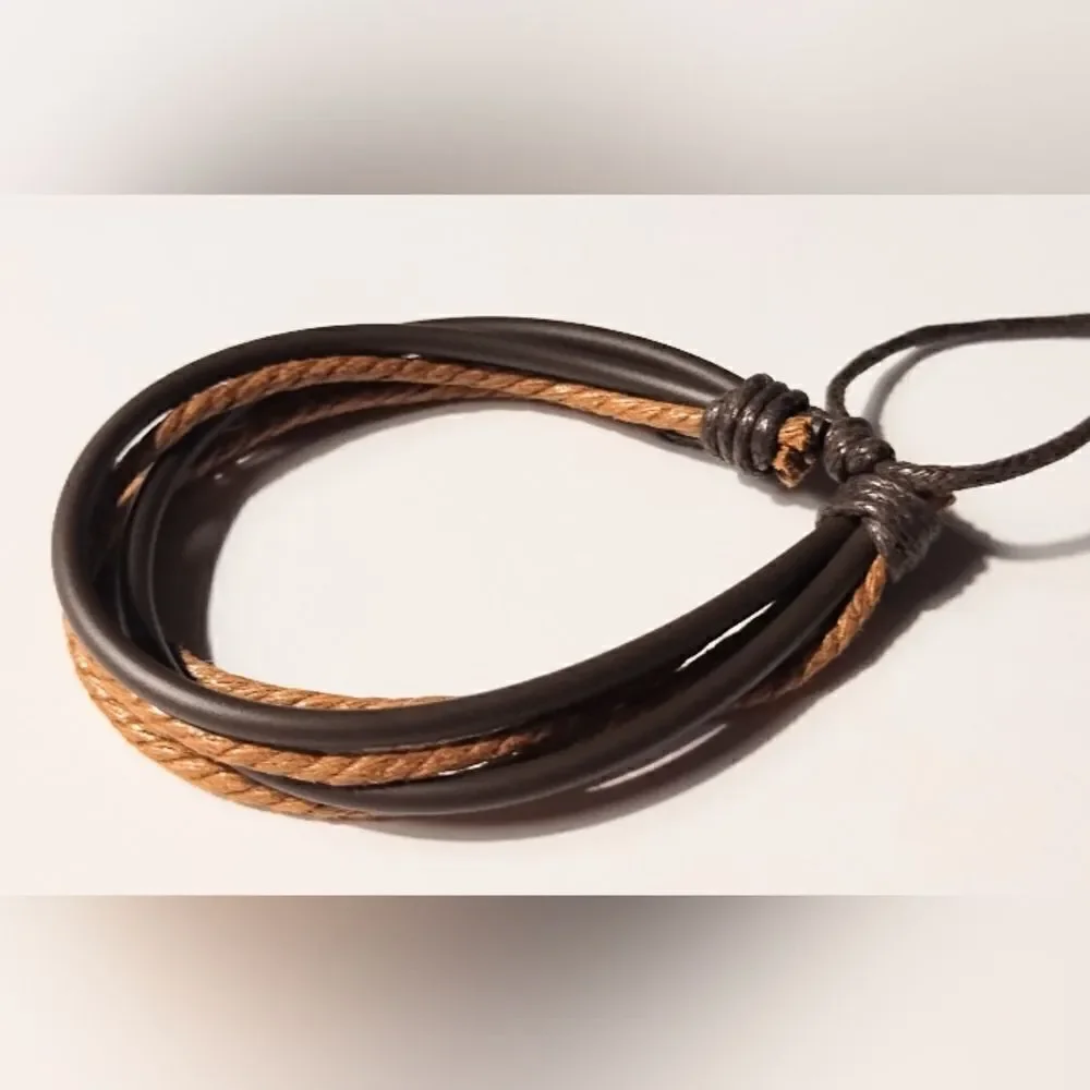 Men's bracelet‎ leather layered brown new d76